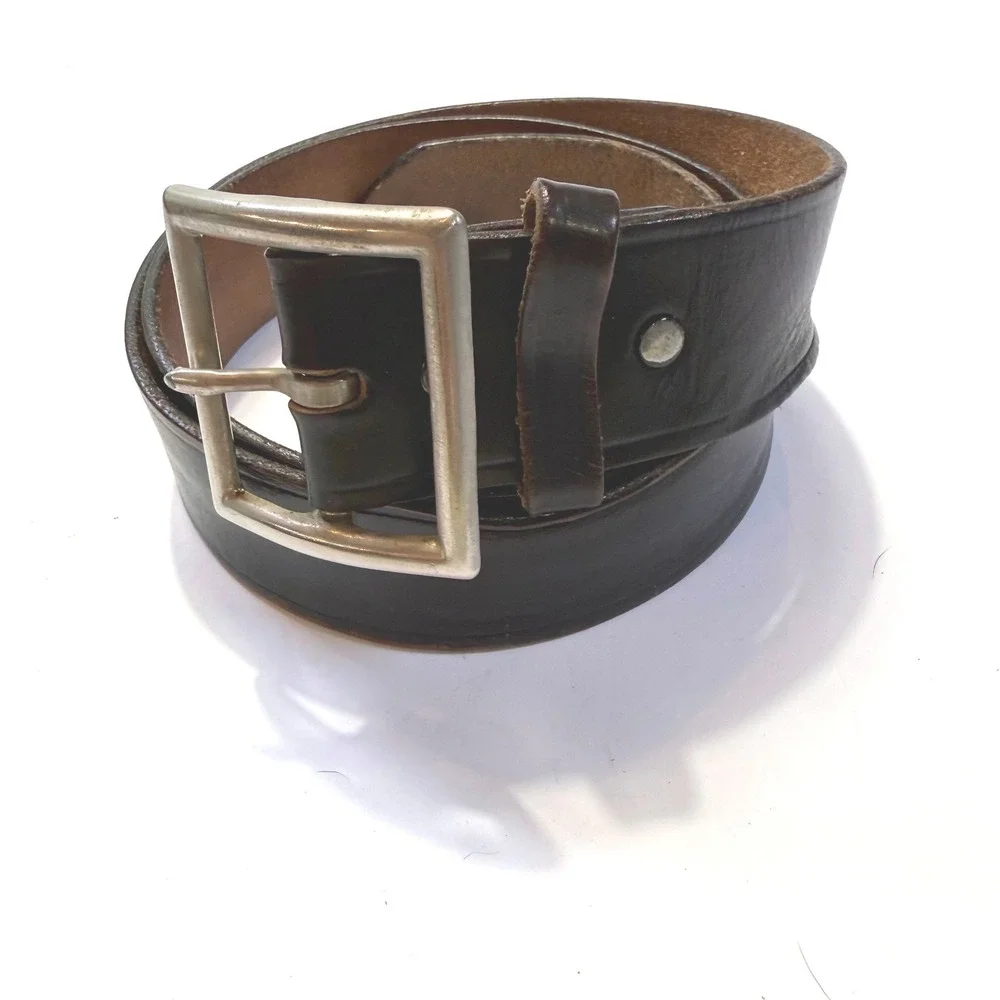 Brookfield Uniforms Mens Leather Belt Brown Silver Square Buckle  1.5in Sz 38